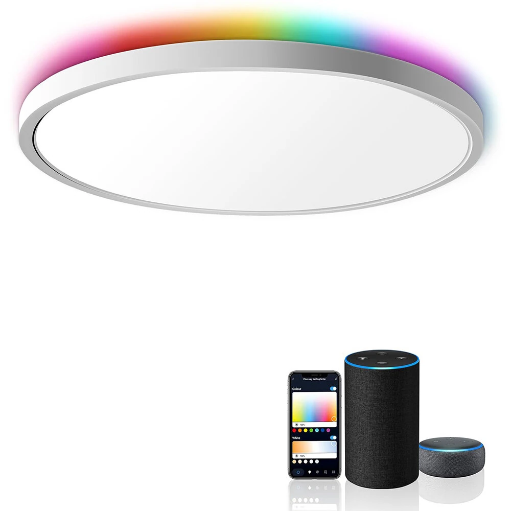 36W 40cm Smart LED Ceiling Light Dimmable 2700K~6500K With RGB Ambient Light Works with Alexa Google Home for Bedroom Living Room (image for) 36W 40cm Smart LED Ceiling Light Dimmable 2700K~6500K With RGB Ambient Light Works with Alexa Google Home for Bedroom Living Room